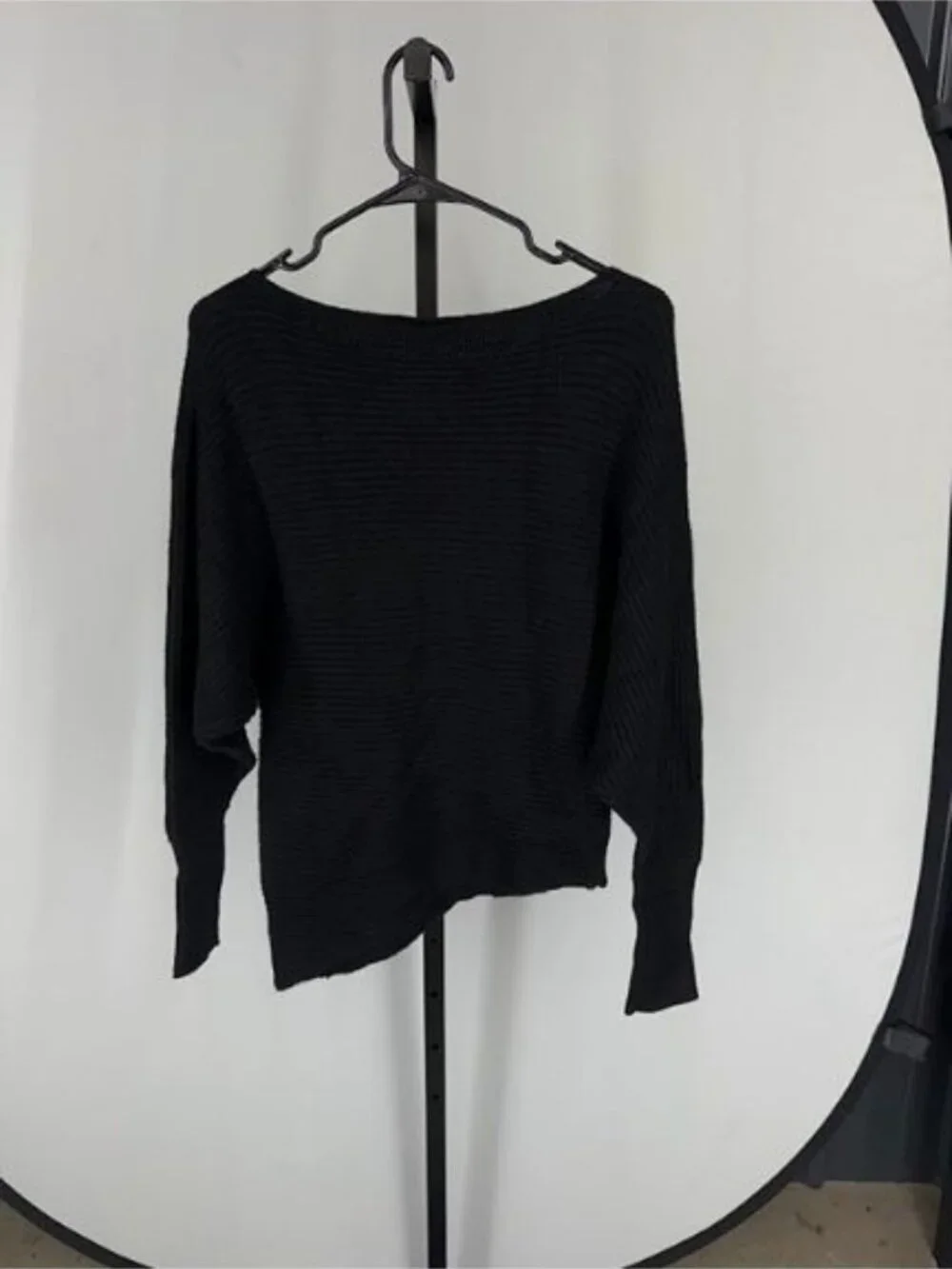 Express Black Ribbed Boat Neck Asymmetrical Sweater